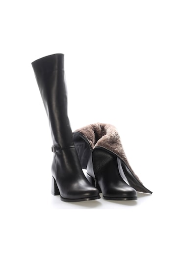 Hakiki Deri Kürklü Kadın Dolgu Topuk Çizme 064kza267 Siyah