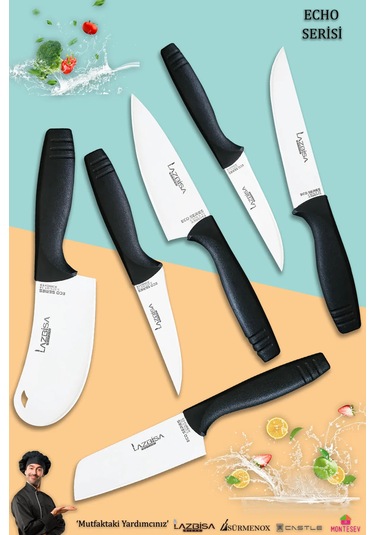 Eco Serisi Mutfak Bıçak Seti Et Ekmek Salata Pizza Bıçağı 6lı Set Siyah