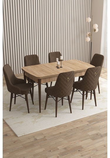 Mazaka Meşe Desen 80x132 Açılabilir Mdf Masa Yemek Odası Takımı, Mutfak Takımı 6 Adet Sandalye Kahverengi Mazaka Meşe Desen 80x132 Açılabilir Mdf Masa Yemek Odası Takımı, Mutfak Takımı 6 Adet Sandalye Kahverengi
