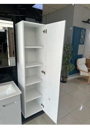 Noce Banyo Dolabı Aynalı Boy Dolaplı Membran Kapaklı 65 CM Gri