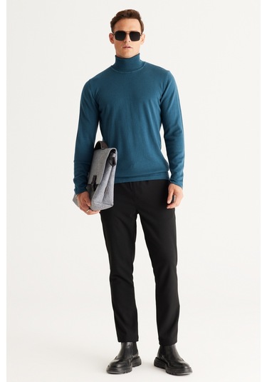 Altinyildiz Classics Erkek Petrol Standart Fit Normal Kesim Tam Balıkçı Yaka Pamuklu Triko 4A4923100007PETS Petrol