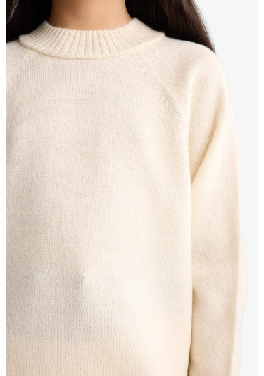 Defacto Kız Çocuk Bisiklet Yaka Triko Kazak F2755a825wner233 Ekru