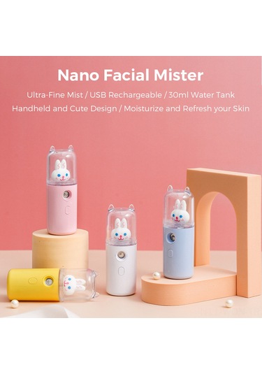 Neevoyu Usb Şarjlı El Tipi Nano Buhar Makinası - Soğuk Buhar, Nemlendirici, Cilt Bakımı, Parfüm/dezenfektan Sprey - Sevimli Tavşan Desenli Sarı