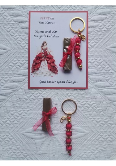 100 Adet Kişiye Özel Kına Hatırası Dağıtmalık Hediyelik Kırmızı Anahtarlık Ve Paketlenmiş Kına