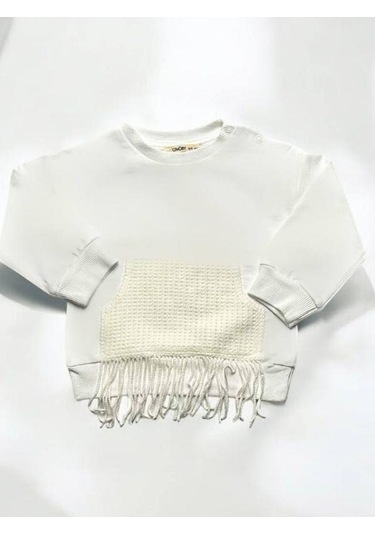 Çikoby Kız Bebek Püskül Detaylı Sweatshirt-14850 Ekru