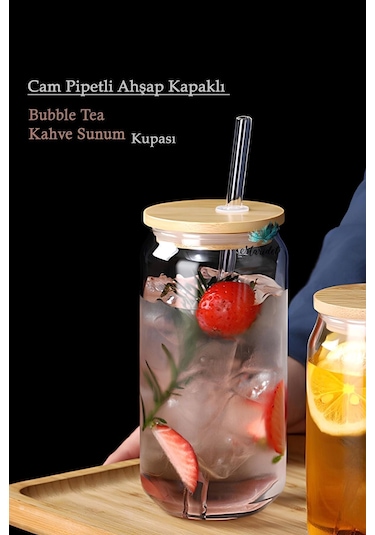 Mis Kitchen 4 Adet Cam Pipetli, Bambu Kapaklı, Kahve Bardağı