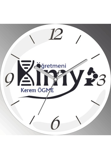 Kişiye Özel Kimya Öğretmeni İ Çap 30cm Sessiz Akar Bombeli Gerçek Cam Duvar Saati Siyah
