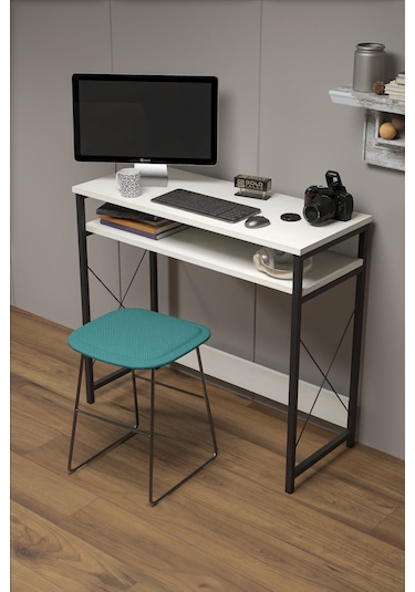 Çalışma Masası Bilgisayar Laptop Ofis Masası Okul Ev Beyaz Beyaz