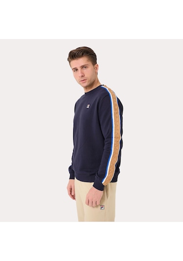 Lacivert Fila Erkek Bisiklet Yaka Sweatshirt Braid Detail Tm411156 Lacivert