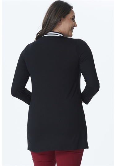 Ribana Yakalı Örme Tunik Siyah