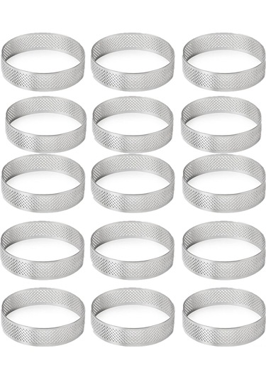 Youmex 15'li Set Inox Perforeli Pastry Kalıpları - 2 İnç Isıya Dayanıklı Donut Ve Tart Formları Gümüş