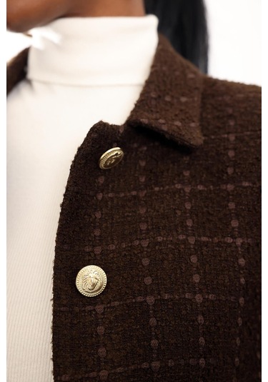 Acı Kahve Gold Düğmeli Tüvit Ceket 02014 Acı Kahverengi