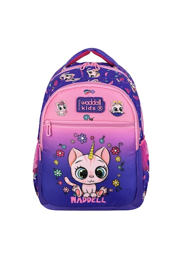 Waddell İlkokul Sırt Çantası ve Beslenme Çantası Kedi Mor-Pembe