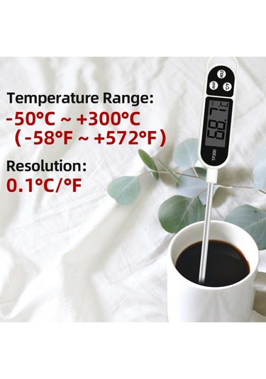 Lemestar Gıda Sıcaklık Ölçer, Çelik Prob, Hızlı Ölçüm, -50 C 300 C Aralığı, Lcd Ekranlı, Ev Ve Barbekü Kullanıma Uygun Siyah Ve Beyaz