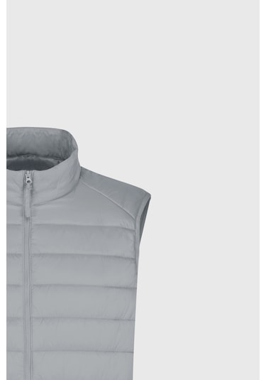 AC&Co / Altınyıldız Classics Erkek Rüzgar Geçirmez Taşınabilir Çantalı Sıcak Tutan Elyaf Dolgulu Ultra Hafif Standart Fit Şişme Yelek Gri