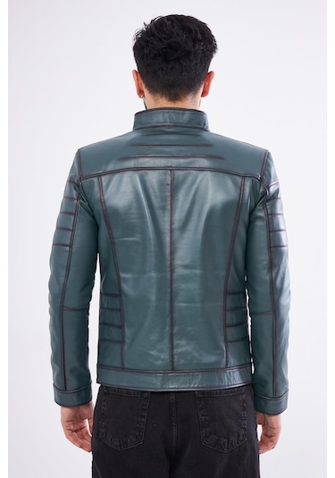 Derinss Der224 Hakiki Deri Erkek Yeşil Mont 001