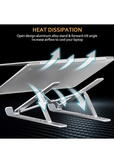 Padalink Alüminyum Dizüstü Bilgisayar Tutucu, 6 Seviye Yükseklik Ayarı, Isı Dağıtımı, Taşınabilir, Siyah