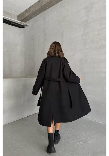Dip Moda Kadın Astarlı Siyah İthal Kaşe Kaban Dpnbg048 Siyah