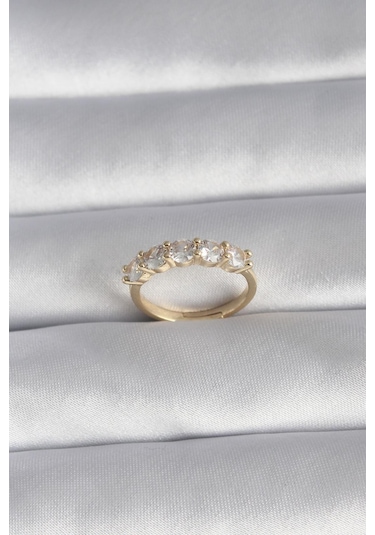 Gold Renk Zirkon Taşlı 5 Taş Model Kadın Yüzük Çok Renkli