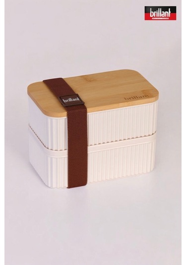 Zebra 2'li Bambu Kapaklı Lunch Box - 0,5 Lt + 0,5 Lt - Saklama Kabı Bej