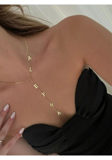 Kadın Gümüş Kolye - Y Model Kişiye Özel Isim Işıklı Kutuda Sevgiliye Eşe Hediye Gold