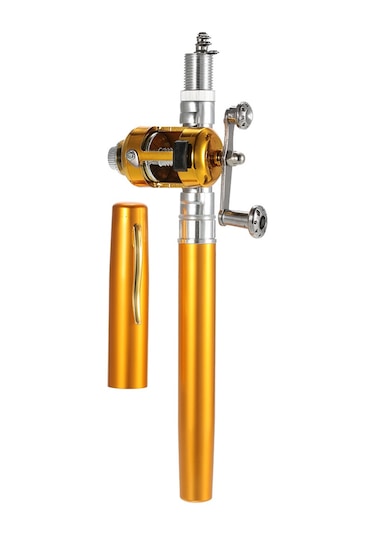 Dianziye Alüminyum Fiberglas Mini Balıkçılık Seti - Kalem Tipi Olta + Makara + İp + Yem Kutusu, 99cm Uzunluk, 1kg Yük Kapasitesi Altın