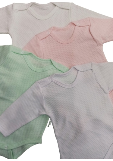 özdemirli bebe Uzun Kollu Çıtçıtlı Badi Bisiklet Yaka Body Hava Alır Kumaş Düz Renk Zıbın (4lü Paket) 0-48 Ay Arası