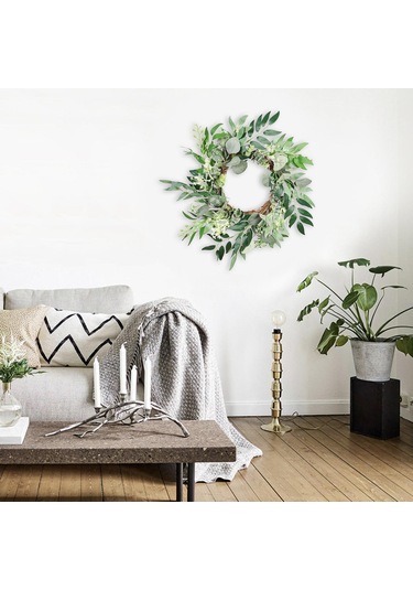 Suntek Yeşil Okaliptüs Çelengi Dalları Dekorlu Büyük 50cm