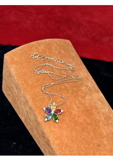 Firuze Gümüş Lotus Çiçekli Gümüş Kolye F1600313