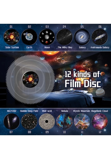 Sones Galaxy Gece Lambası Yıldız Projektör Led Masa Lambası Çocuk Odası Dekoru 12 Adet Film Diski