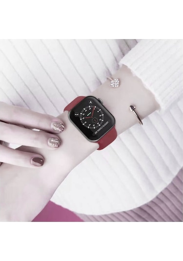 Wozlo iOS Uyumlu Watch 1, 2, 3, 4, 5, 6, 7, 8, Se Silikon Kordon Kayış - S-m Beden 38/40/41mm - Bordo