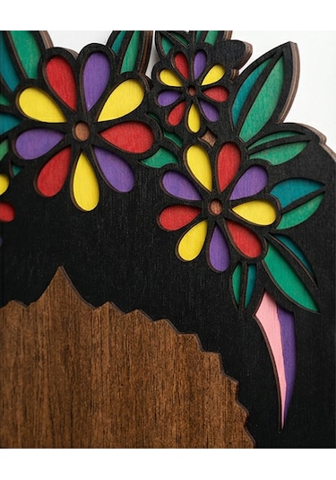 Frida Kahlo Mdf Ahşap Duvar Maskı - Çiçek Taçlı Dekoratif Duvar Sanatı 0