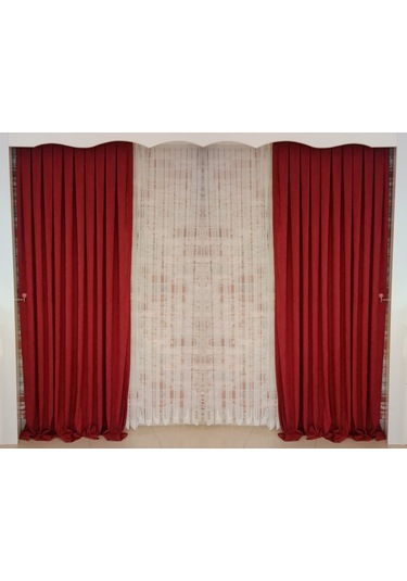 Bordo Renk Fon Kadife Perde Çift Kanat 1/3 Sık Pileli Dikim V-41 Bordo