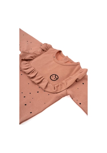 Uzun Kollu Fırfırlı Ayarlanabilir Çıtçıtlı Zıbın Cosmos Pembe Org Pembe Dots