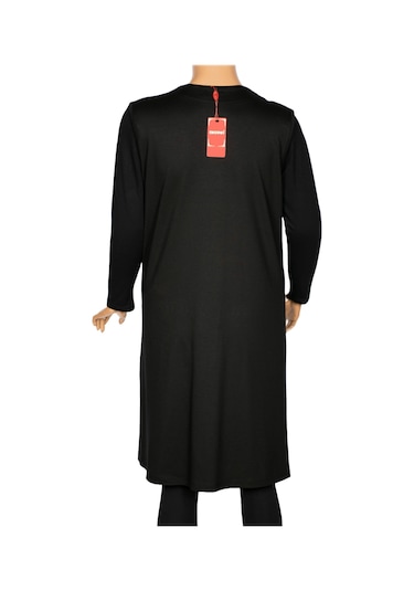 Hesna Kadın Bengü Büyük Beden Fermuarlı Cepli Penye Siyah Yelek Siyah