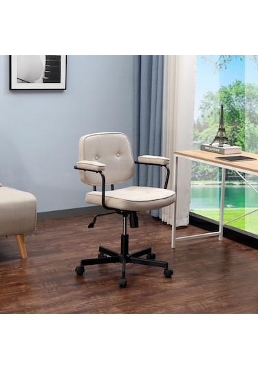 Button Çalışma Sandalyesi Kumaş - Vizon 62x77-87x60 Cm Bej