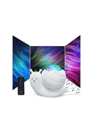 Ruicoo Yıldız Projeksiyonlu Bluetooth Hoparlörlü Gece Lambası - Rahatlatıcı Müzik Ve Aurora Işık Gösterisi Beyaz