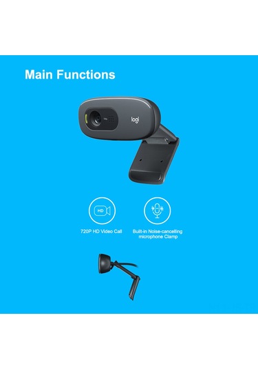 Jeemson Logitech C270 Usb Webcam - 720p/30fps Hd Video, Gürültü Azaltıcı Mikrofon, Otomatik Işık Düzeltme, Evrensel Klem, Siyah