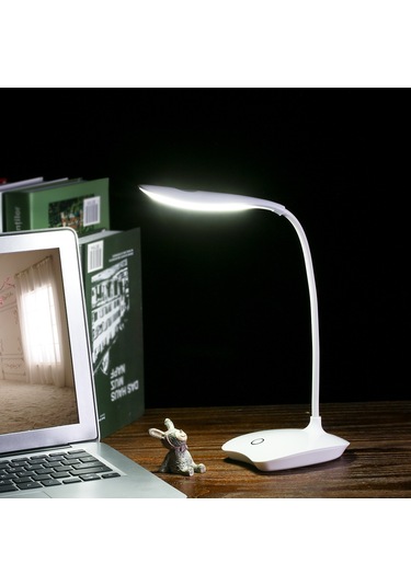 Vkemall Led Usb Şarj Edilebilir Masa Lambası - 360 Döner Kafa Ve Esnek Boru, 3 Aydınlatma Seviyesi, Göz Koruyucu Beyaz Işık, 1200mah Pil Beyaz