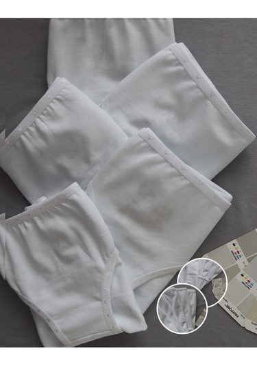 Alya Underwear Kız Çocuk Kalpli Dokuma Lastik Pamuklu Kumaş Slip Külot 5'li Paket 5 Adet Beyaz Multicolor-x17