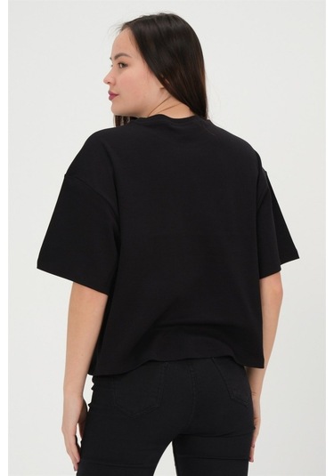 Oversize Kadın T-Shirt %100 Pamuk Tişört Siyah