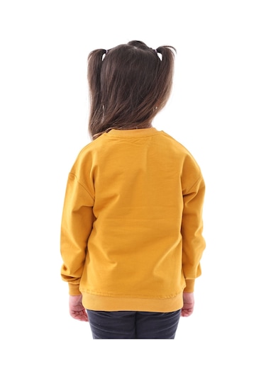 Basic Bisiklet Yaka Şardonlu Çocuk Sweatshirt 3-10 Yaş Krem Hardal