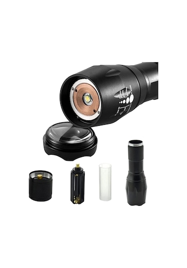 Pm-14623 Pilli Zoomlu Flash Özellikli Power Ledli El Feneri Siyah