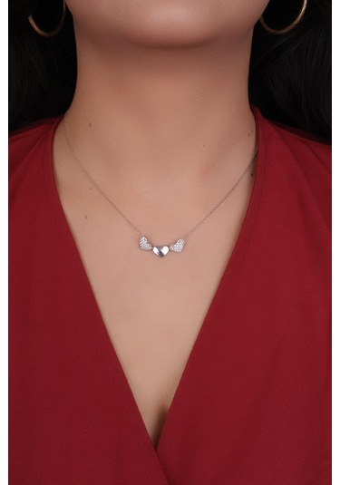 Encili Silver 925 Ayar Gümüş Kalp Model Gümüş Renk Kadın Kolye Gümüş