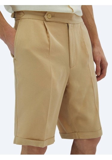 Deve Tüyü Dokuma Carrot Fit Casual Bermuda Bej