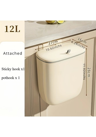 Honeybeeshop Duvar Montajlı Mutfak Çöp Kutusu Dolap Kapısı Asma Gıda Atık Sepeti 12l Kakao Kremalı Puding Mint