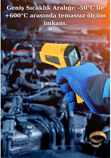 Lazer Odaklı Kızılötesi -50/+600 C Endüstriyel Katı-sıvı Sıcaklık Ölçer İnfrared Termometre
