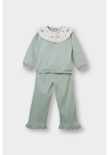 Defacto Kız Bebek 2li Takım Büyük Yaka Sweatshirt Eşofman Altı F6299a525wngn1123 Yeşil