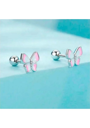 Bamoer Kelebek Desenli Pembe Emaye Gümüş Küpeler 291696414 Diğer