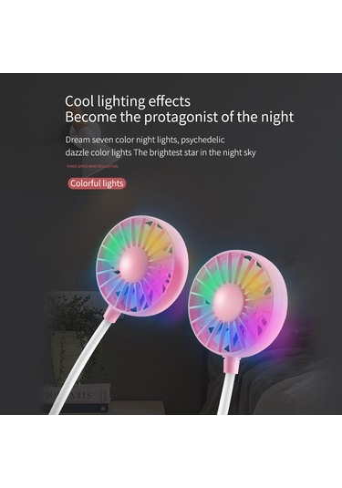 Ximistore9 Siyah Boya, 3.7v Usb Şarjlı, 3 Hızlı, 7 Kanatlı, Renkli Işık Özellikli Kolye Tipi Taşınabilir Fan Siyah